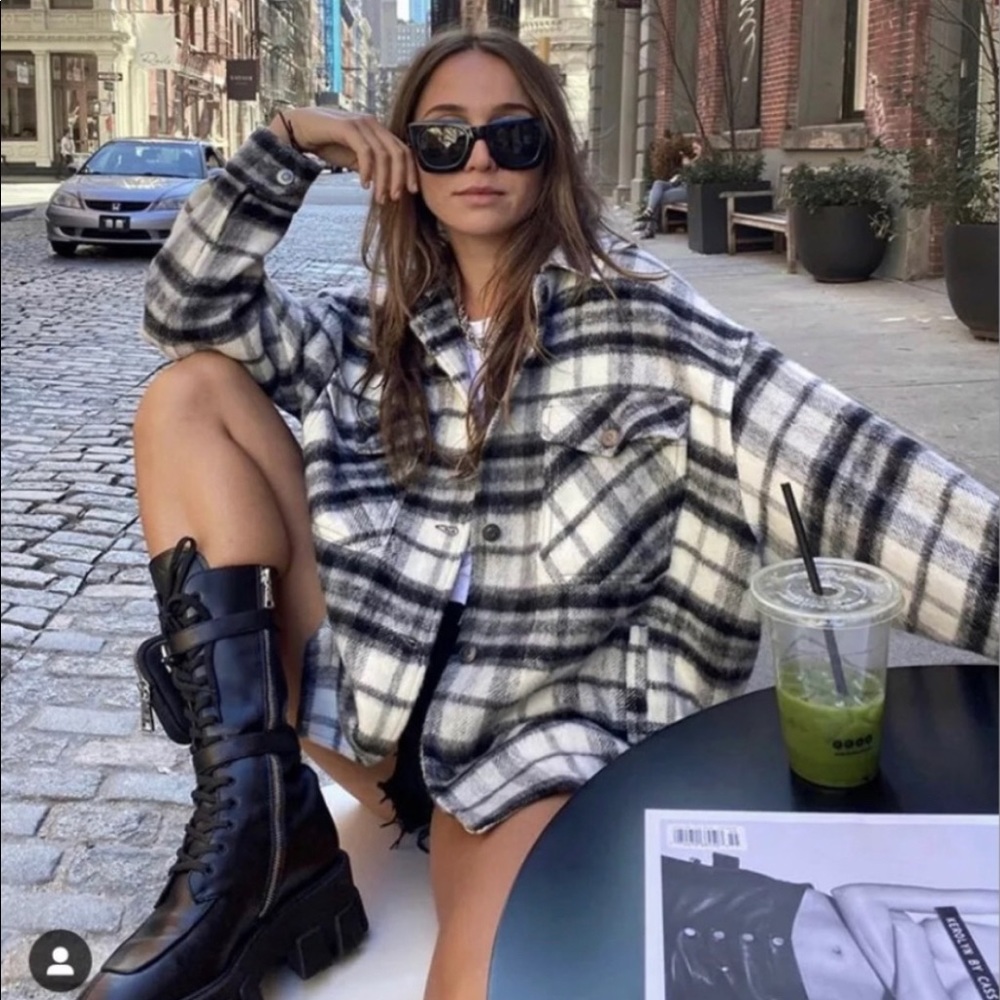 Zara Wool Blend Plaid Overshirt